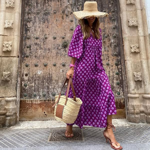 Aroa Vestido Boho con Estampado Artístico y Silueta Fluida