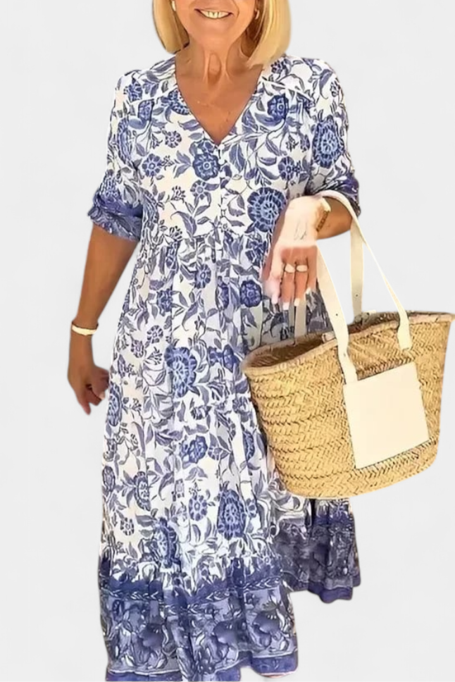 Elcira Vestido Floral con Detalle Bohemio y Escote en V