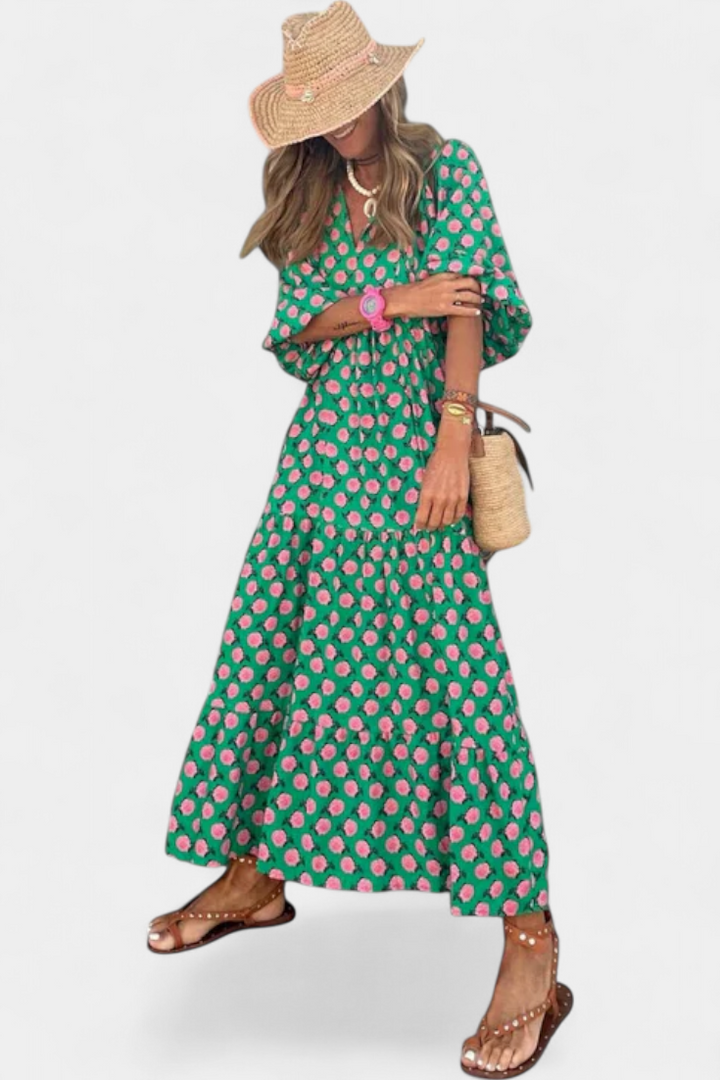 Aroa Vestido Boho con Estampado Artístico y Silueta Fluida