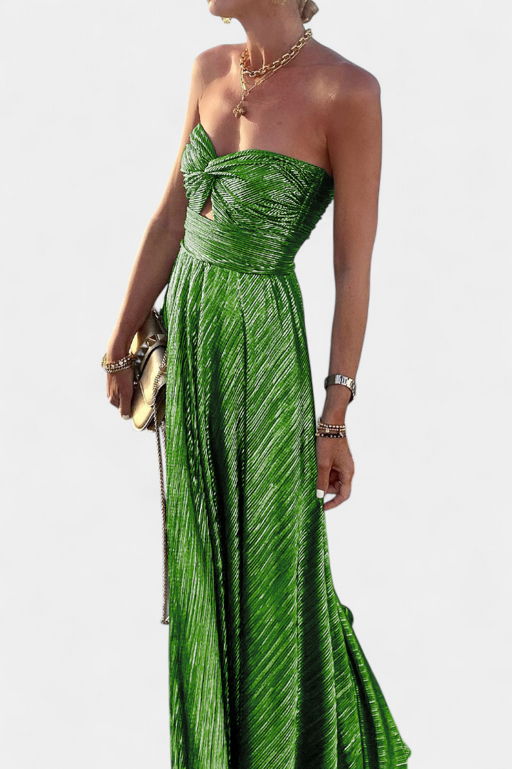 Onelia Vestido Largo Sin Tirantes con Tejido Metalizado